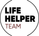 Circular logo with 'LIFE HELPER TEAM' text in black and red on a white background