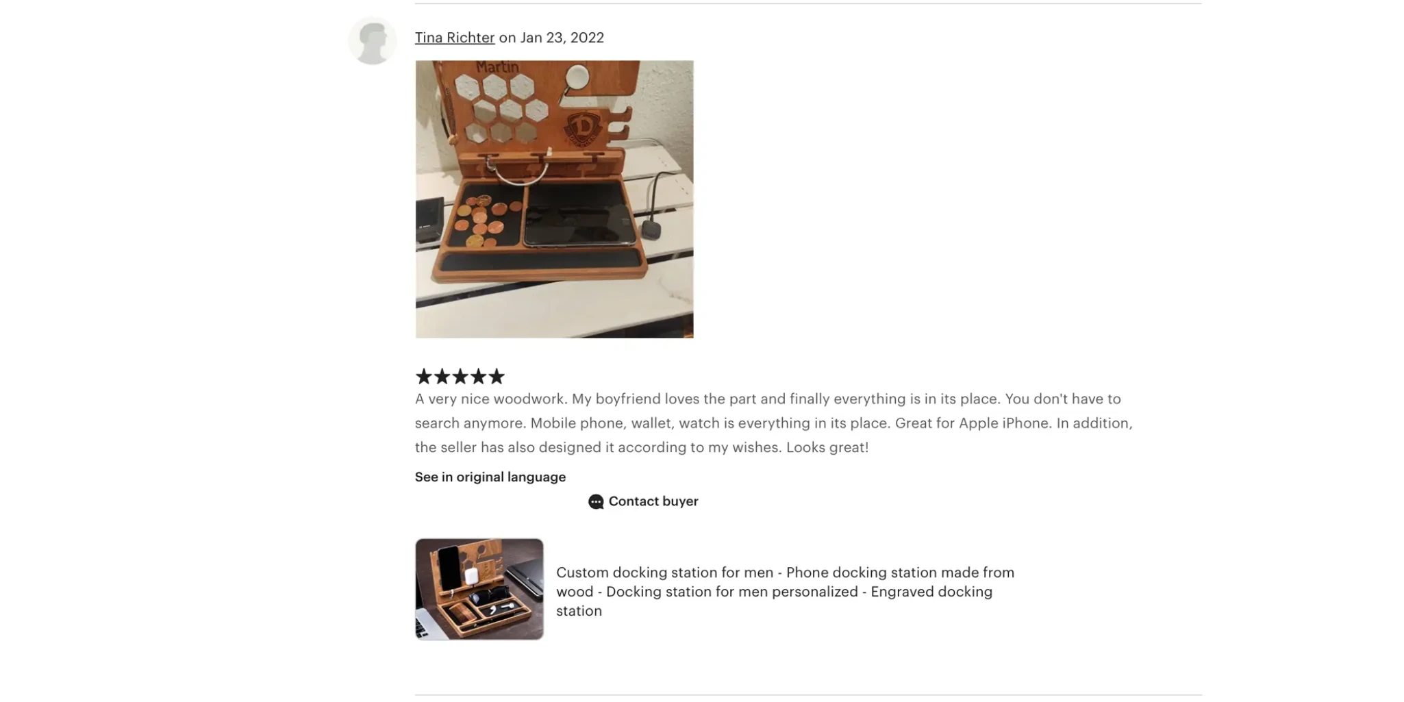 Product review with a dock station for men on a white background