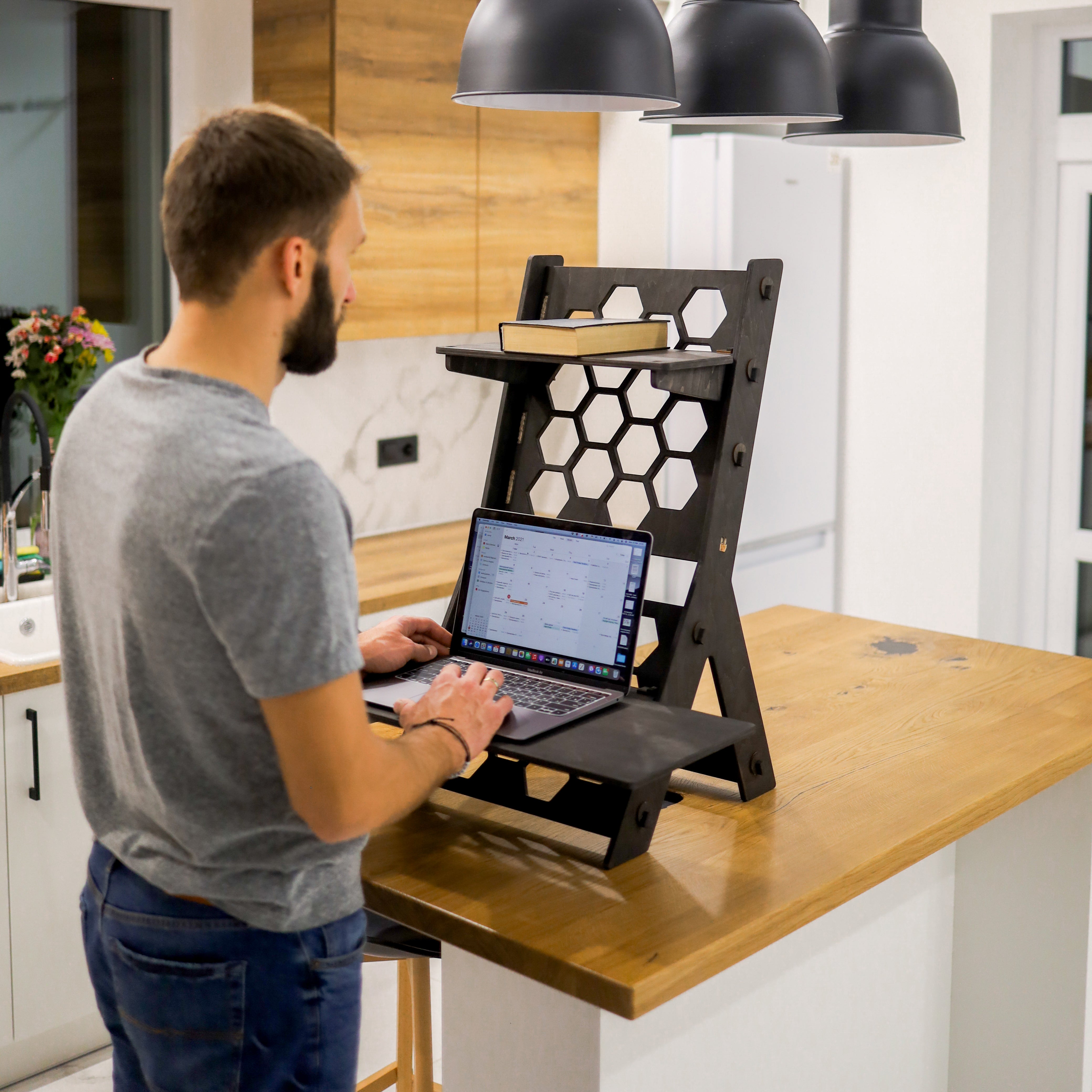 Hexagon pattern standing desk by LifeHelperCo