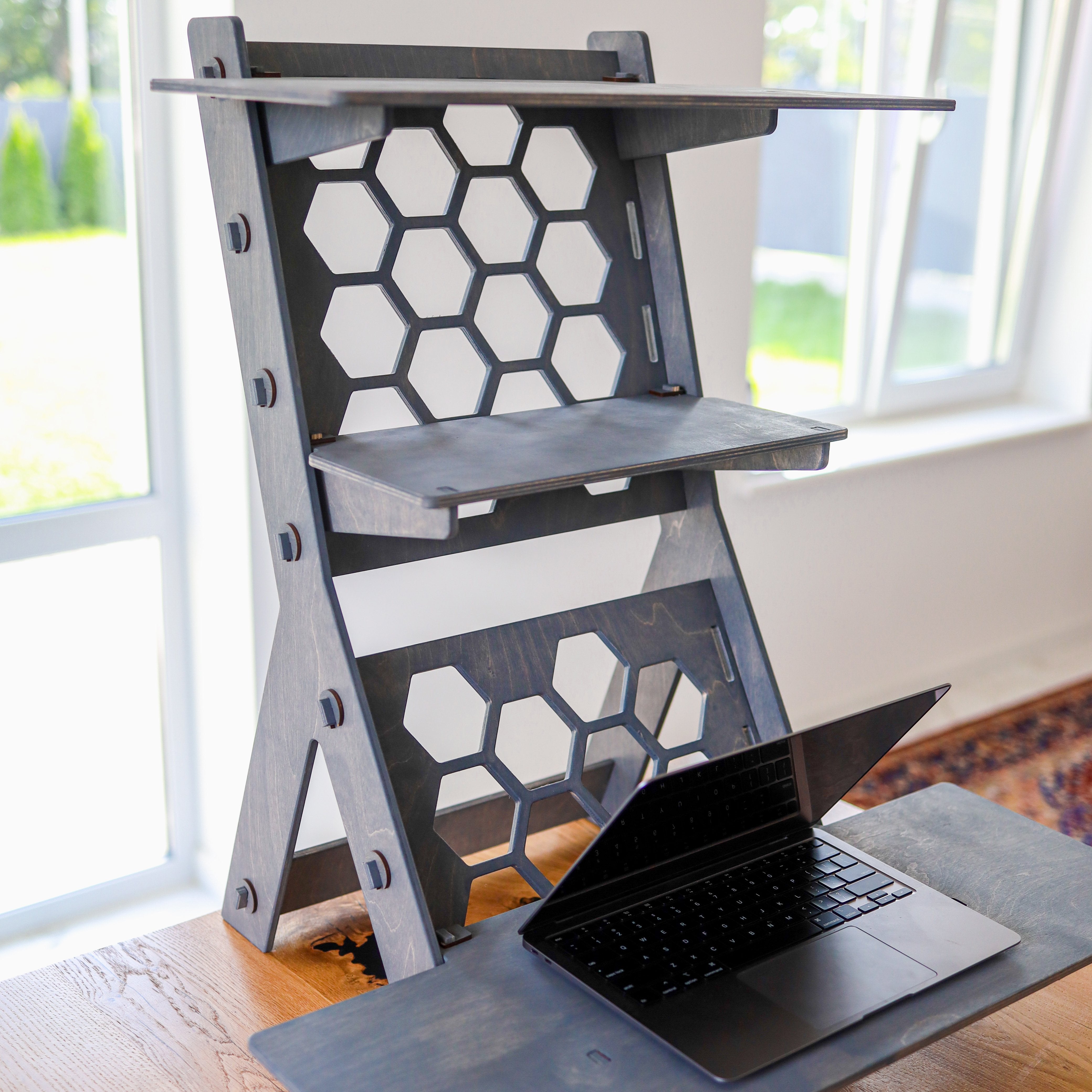 Hexagon pattern standing desk by LifeHelperCo
