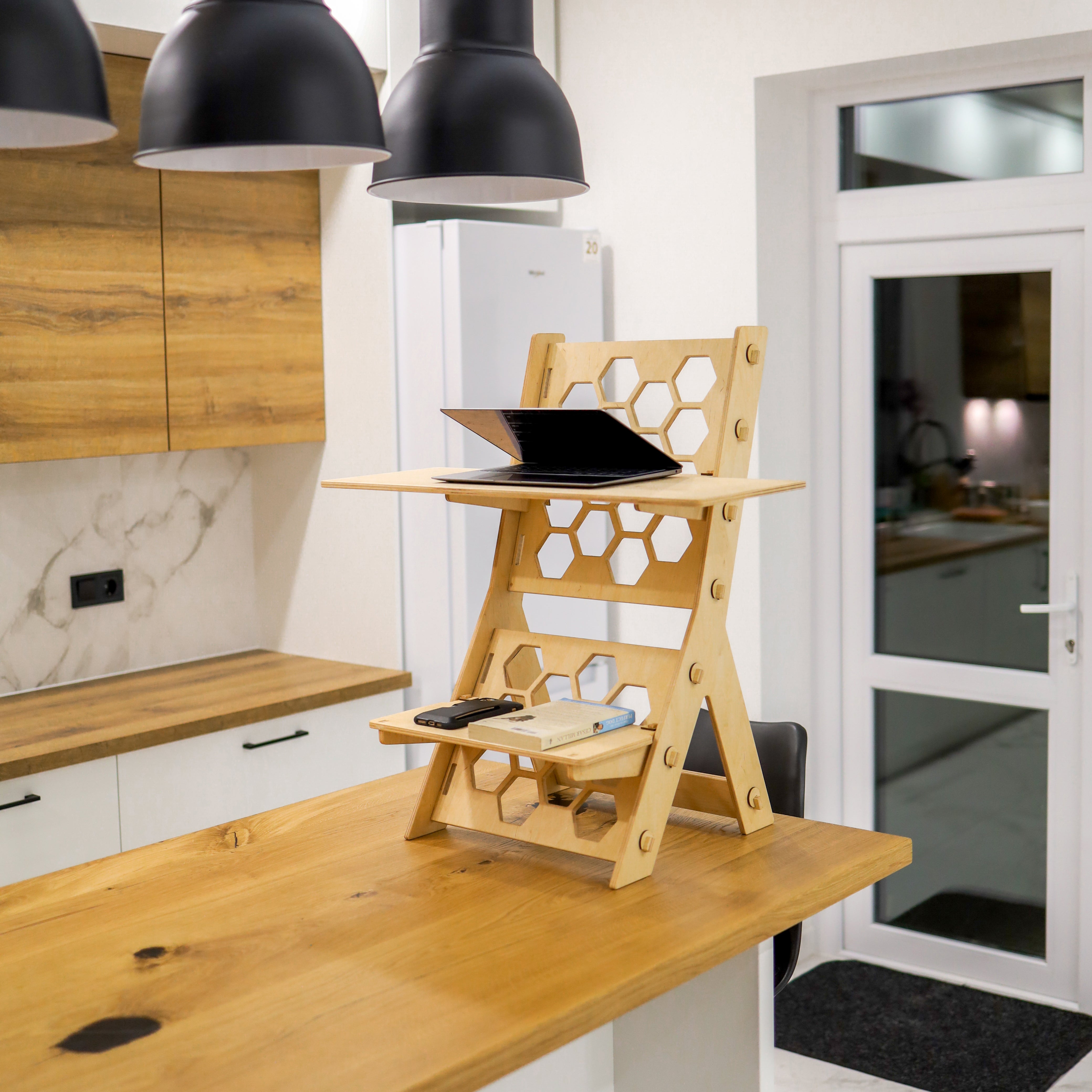 Hexagon pattern standing desk by LifeHelperCo